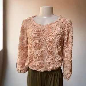 Lookbook blush 3D pink rosette blouse‎ too elastic waistband size 4